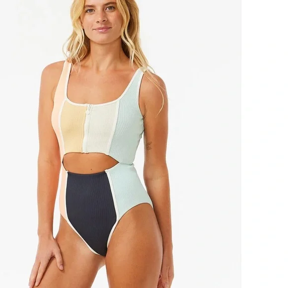 RIP CURL WOMEN'S BLOCK PARTY SPLICE GOOD COVERAGE ONE PIECE SWIMSUIT - Picture 1 of 10